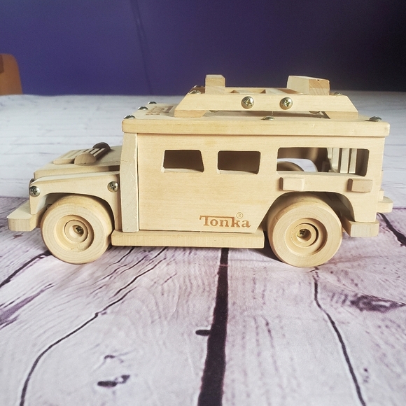 Vintage Wooden TONKA TRUCK HUMMER Collectors Toys Rare  Vintage Wooden TONKA HUMMER Truck Rare Collector\'s Item Natural Wood Metal Screw